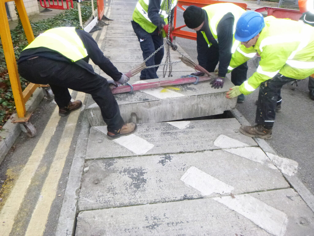 Concrete slab covers can weigh as much as five times the weight of an equivalent size Fibrelite GRP composite trough cover Concrete slab covers can weigh as much as five times the weight of an equivalent size Fibrelite GRP composite trough cover